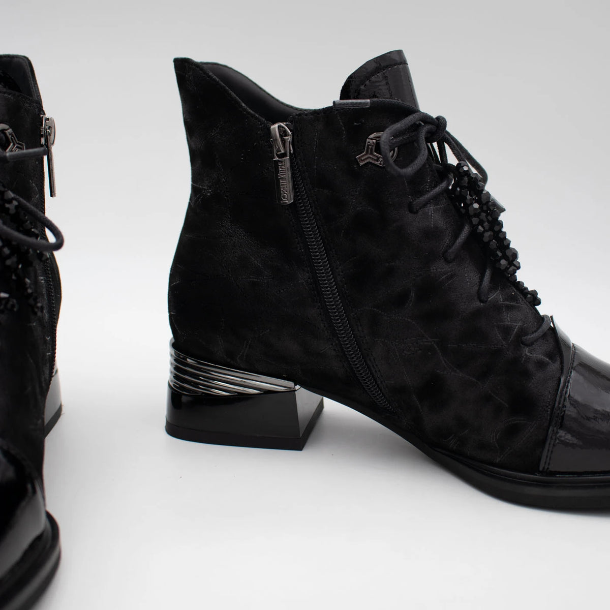 Loretta Vitale Black Printed Leather Ankle Boots