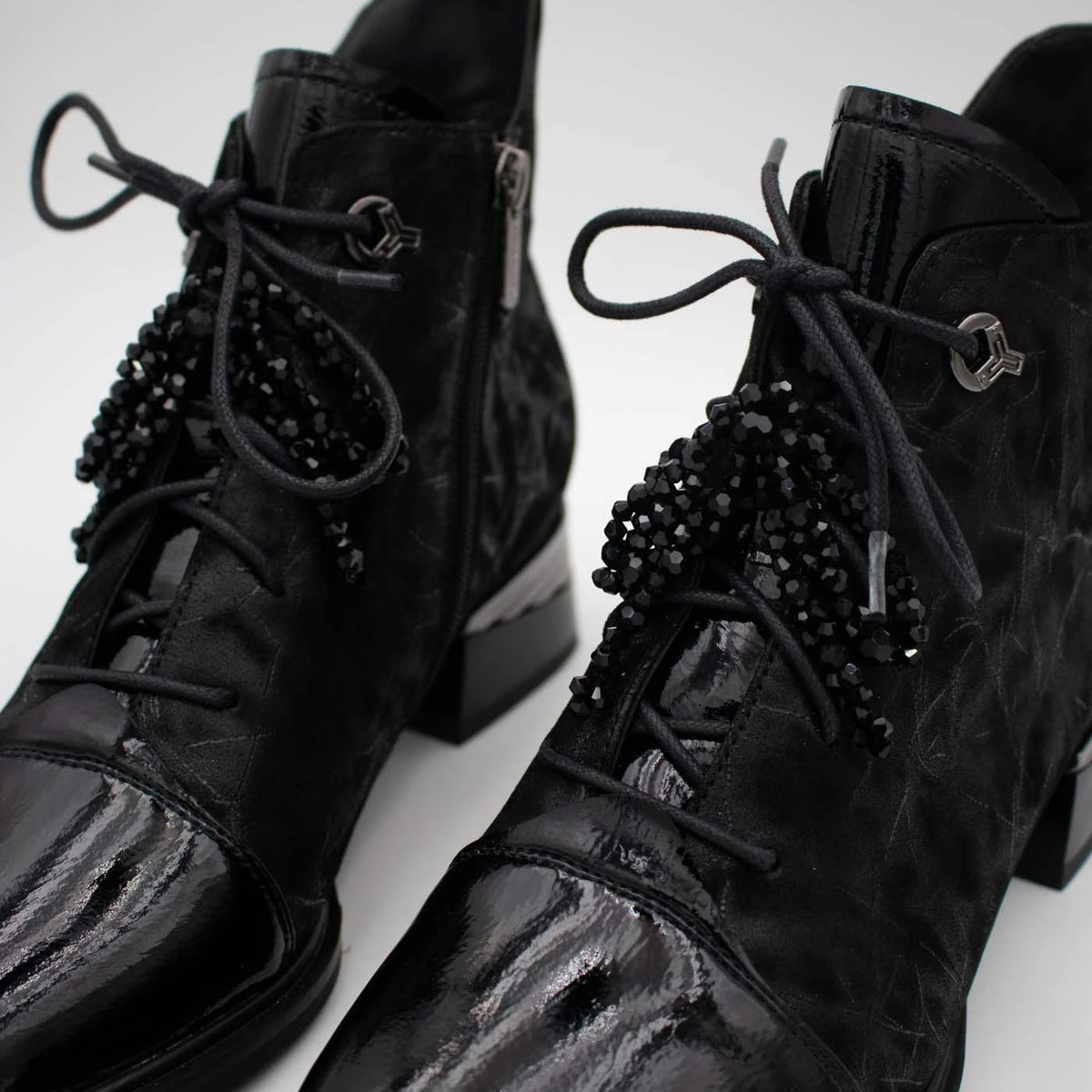 Loretta Vitale Black Printed Leather Ankle Boots