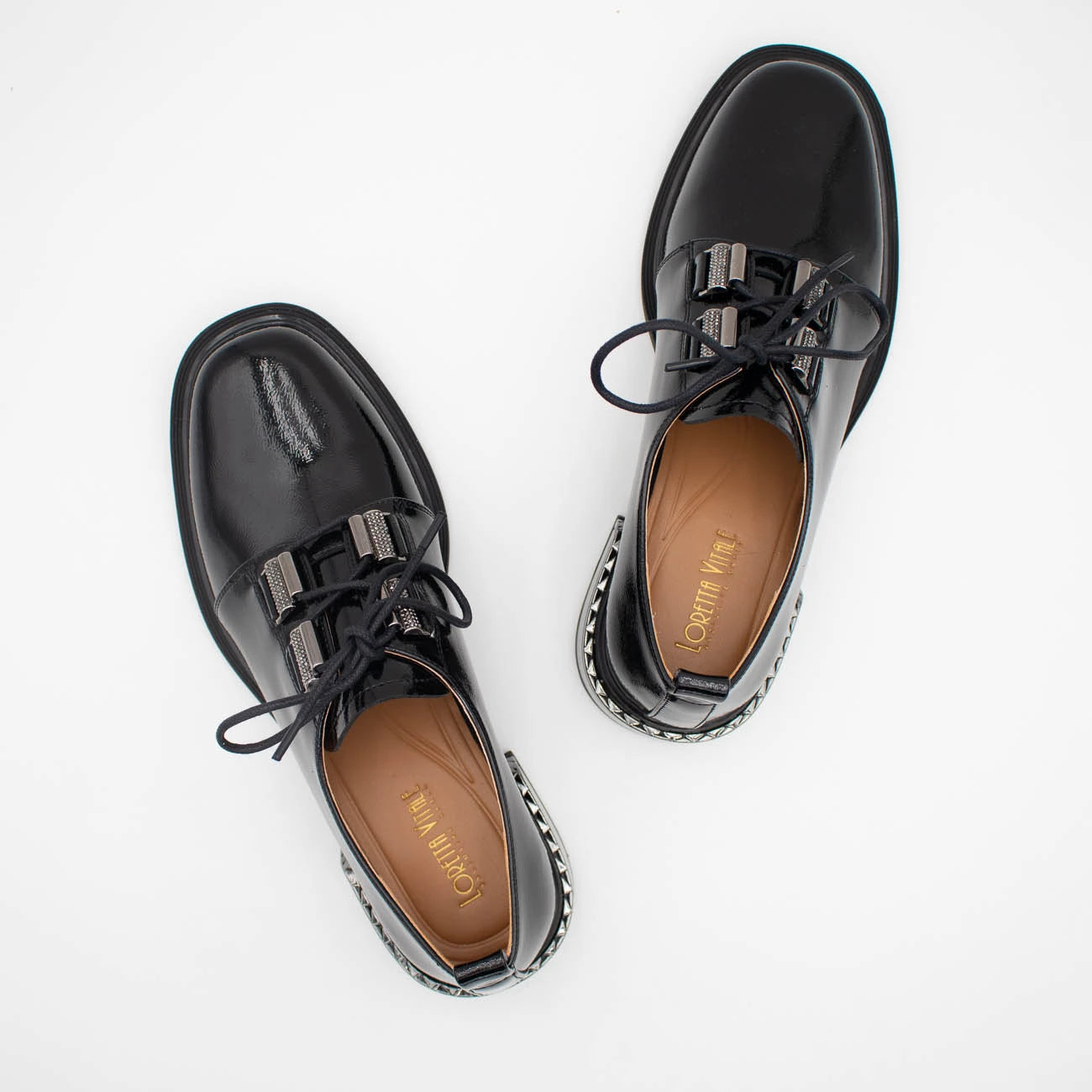 Loretta Vitale Black Patent Leather Lace-Up Shoe