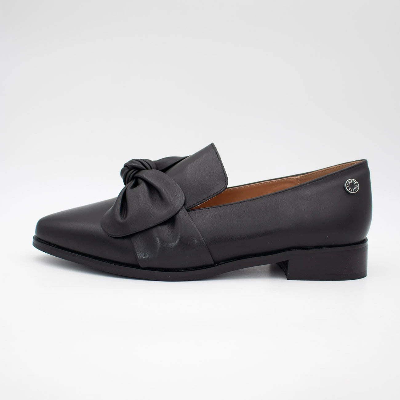 Loretta Vitale Black Leather Bow Loafer