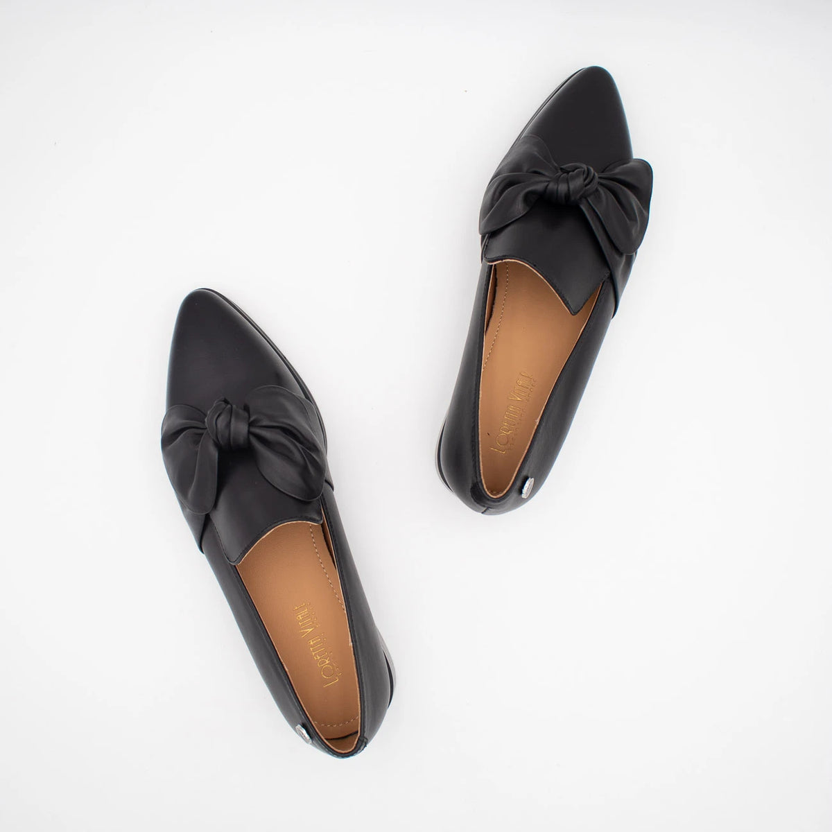 Loretta Vitale Black Leather Bow Loafer