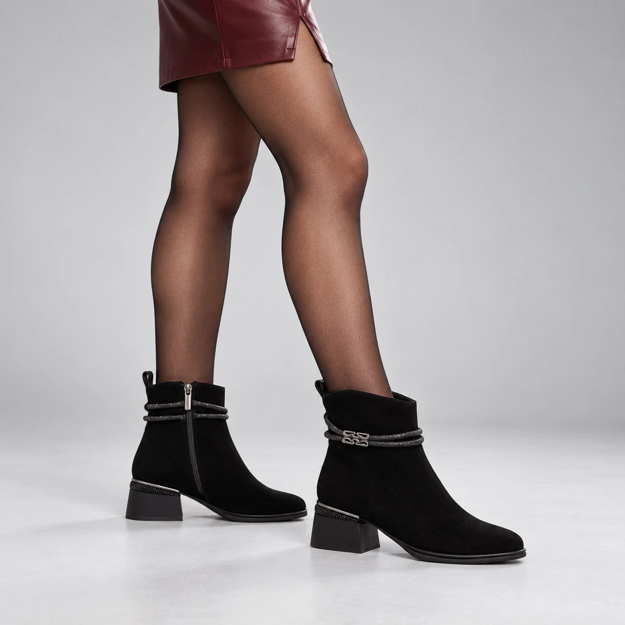 Loretta Vitale Black Suede Embellished Ankle Boots
