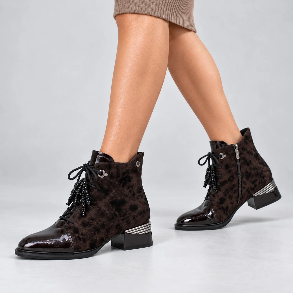 Loretta Vitale Brown Printed Leather Ankle Boots