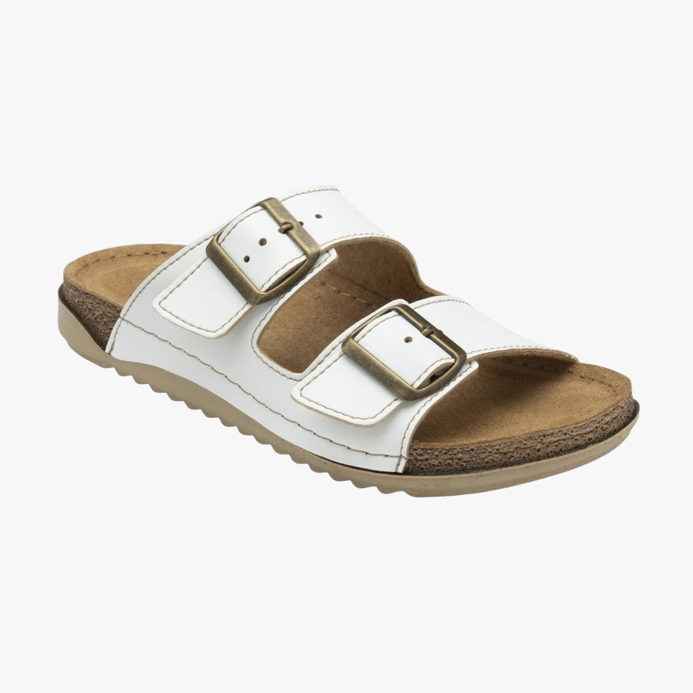 Lotus White Trento Leather Mule Sandals with Buckles