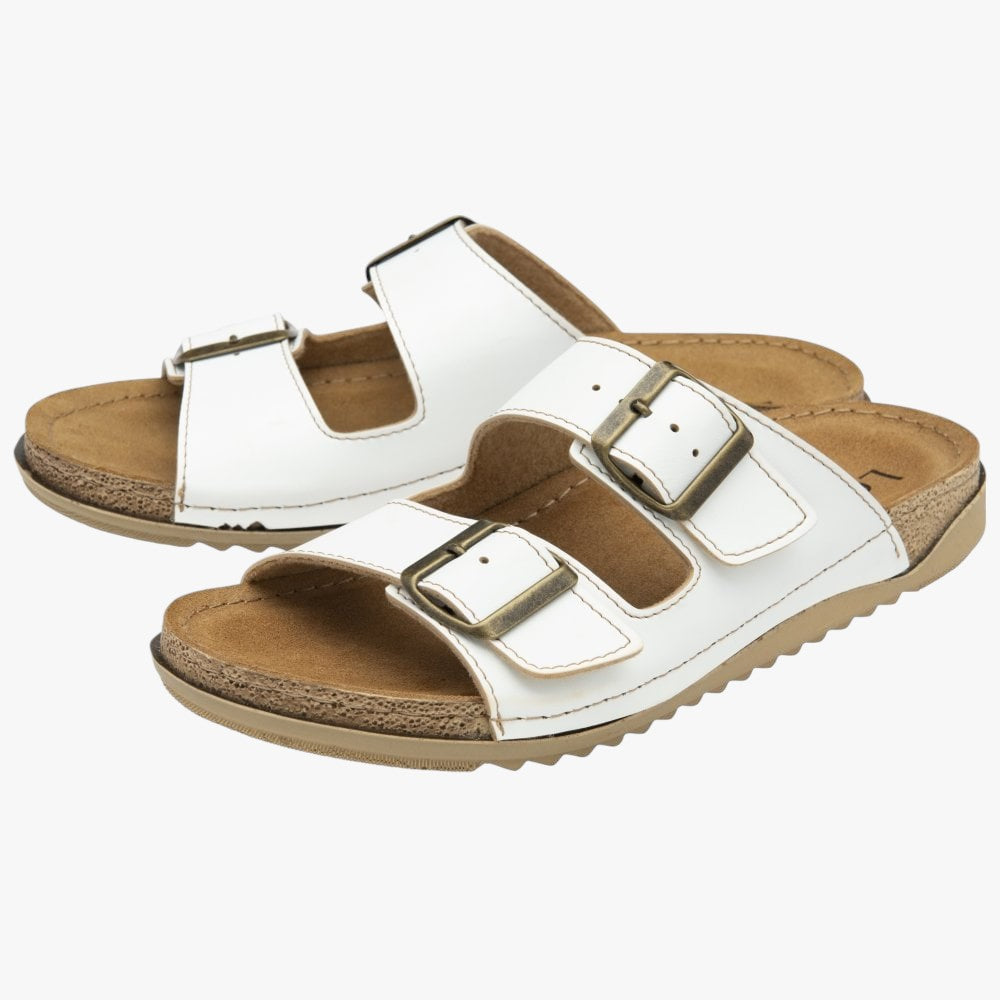 Lotus White Trento Leather Mule Sandals with Buckles