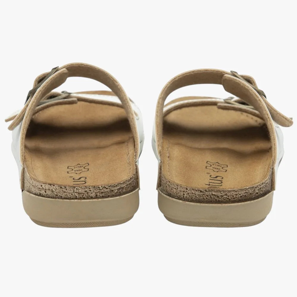Lotus White Trento Leather Mule Sandals with Buckles