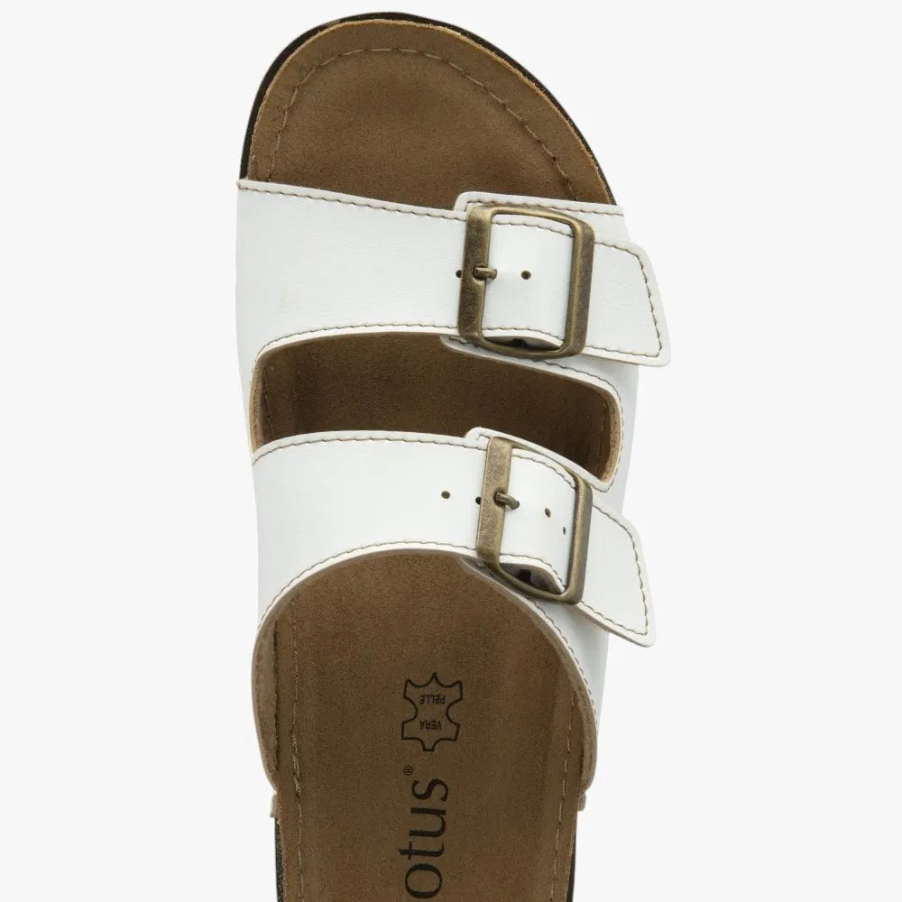 Lotus White Trento Leather Mule Sandals with Buckles