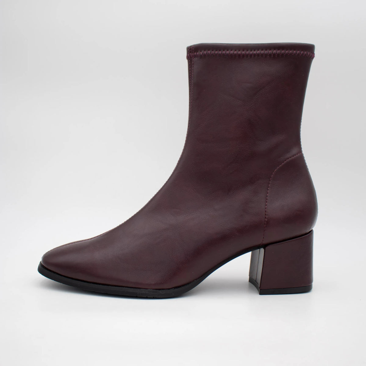 Miss Elastic Burgundy Square Toe Stretch Ankle Boots
