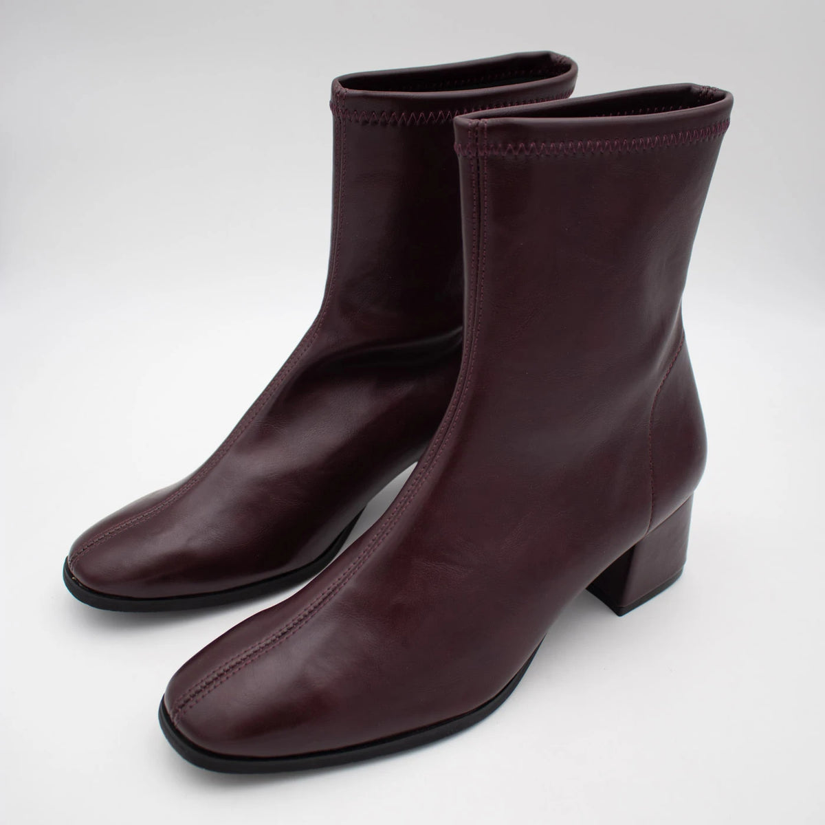 Miss Elastic Burgundy Square Toe Stretch Ankle Boots