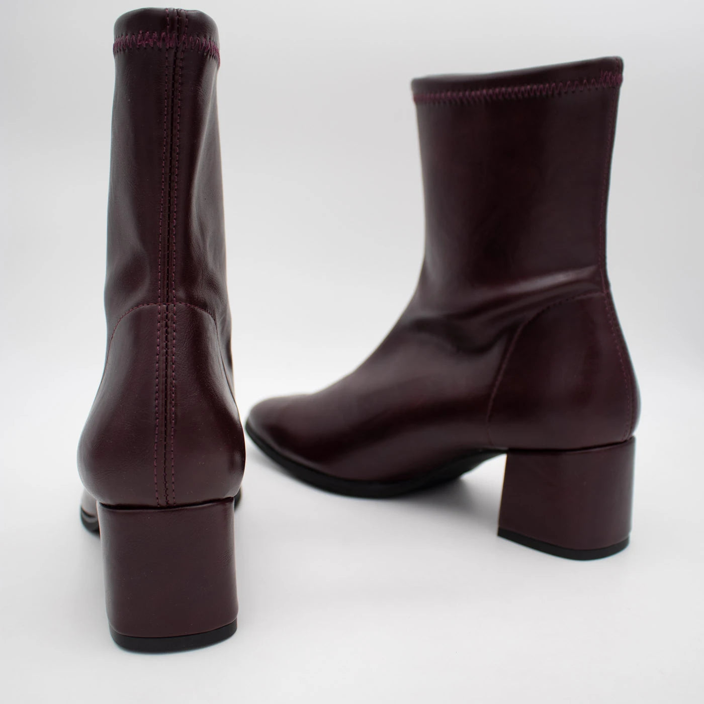 Miss Elastic Burgundy Square Toe Stretch Ankle Boots