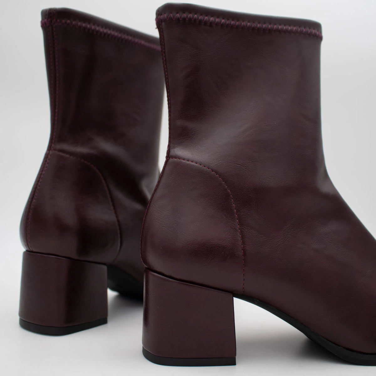 Miss Elastic Burgundy Square Toe Stretch Ankle Boots