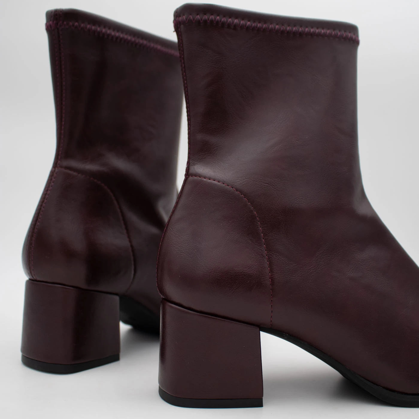 Miss Elastic Burgundy Square Toe Stretch Ankle Boots