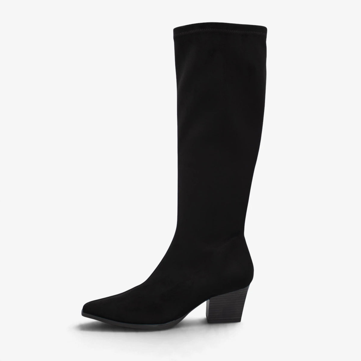 Miss Elastic Black Suede-Effect Stretch Knee-High Boots