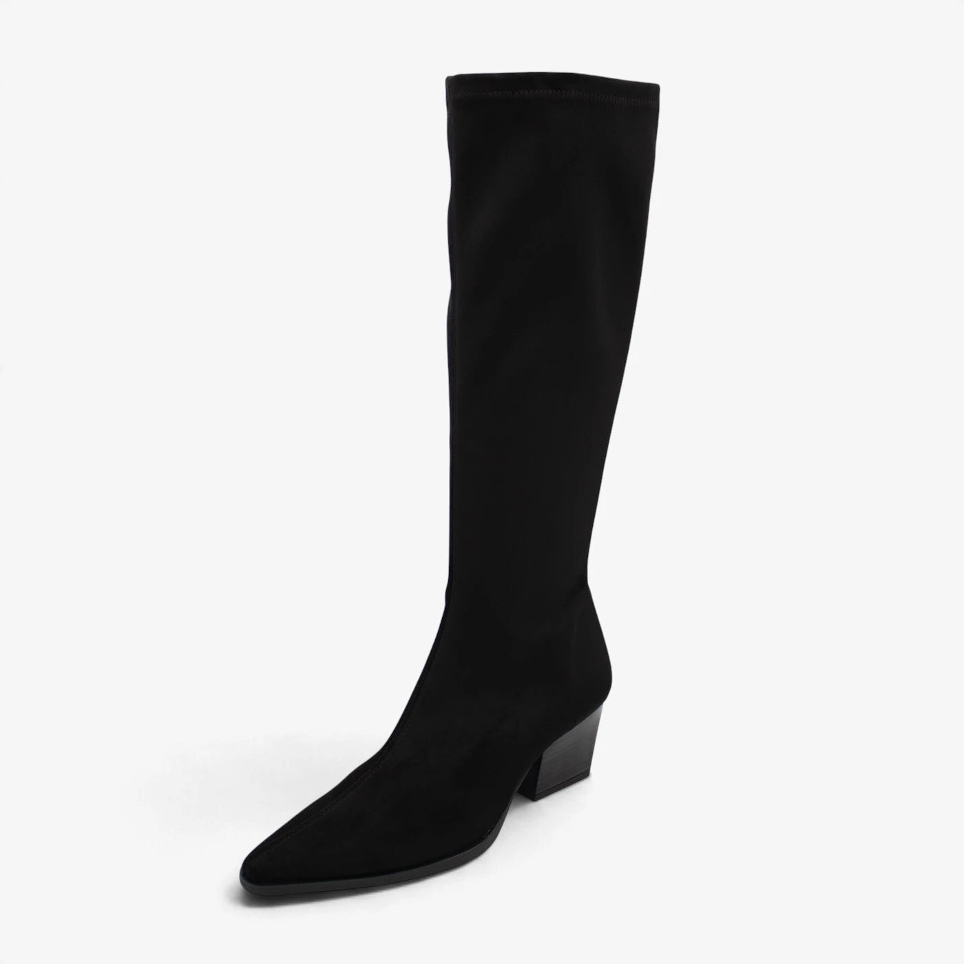 Miss Elastic Black Suede-Effect Stretch Knee-High Boots