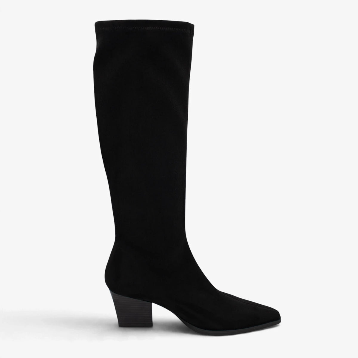 Miss Elastic Black Suede-Effect Stretch Knee-High Boots
