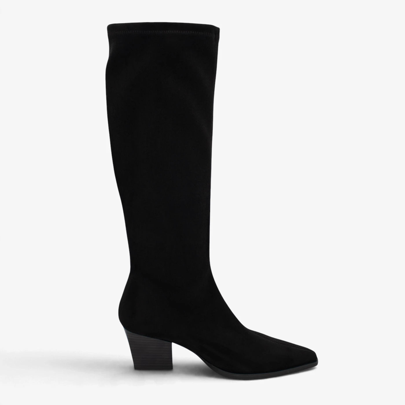 Miss Elastic Black Suede-Effect Stretch Knee-High Boots