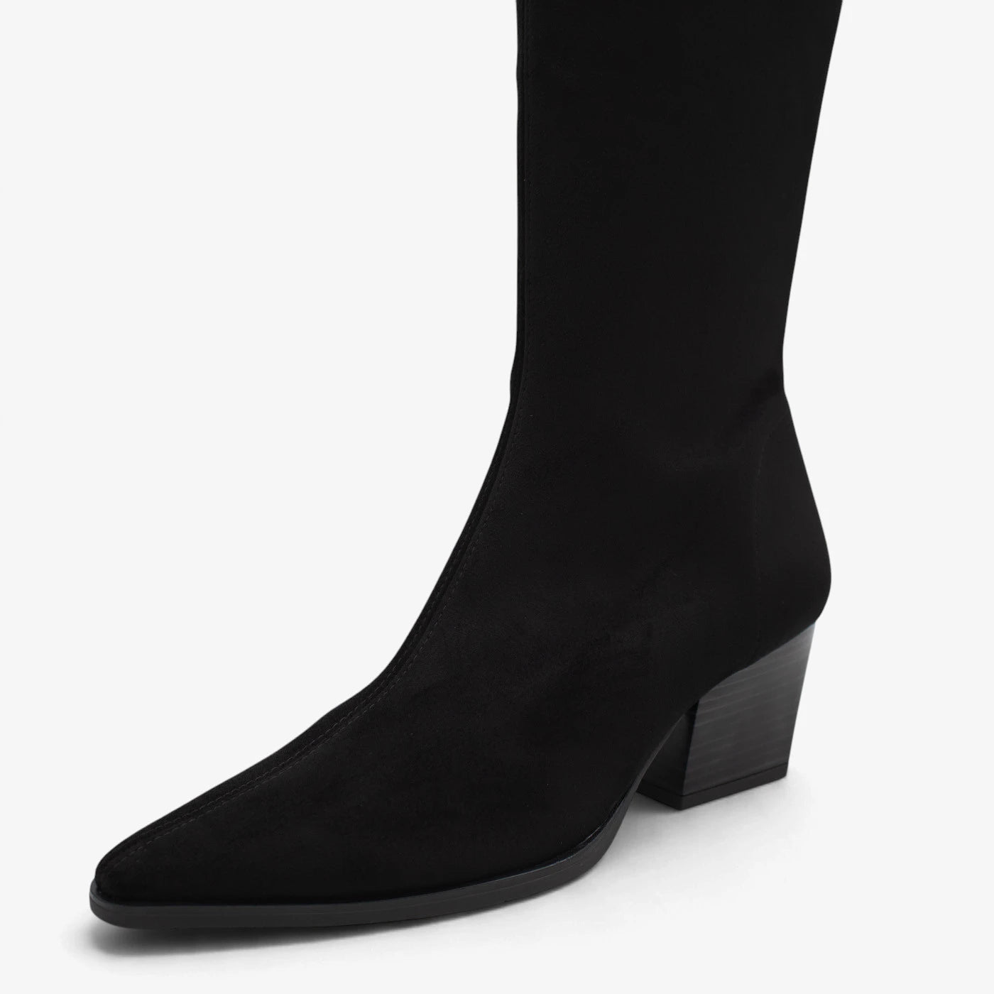 Miss Elastic Black Suede-Effect Stretch Knee-High Boots