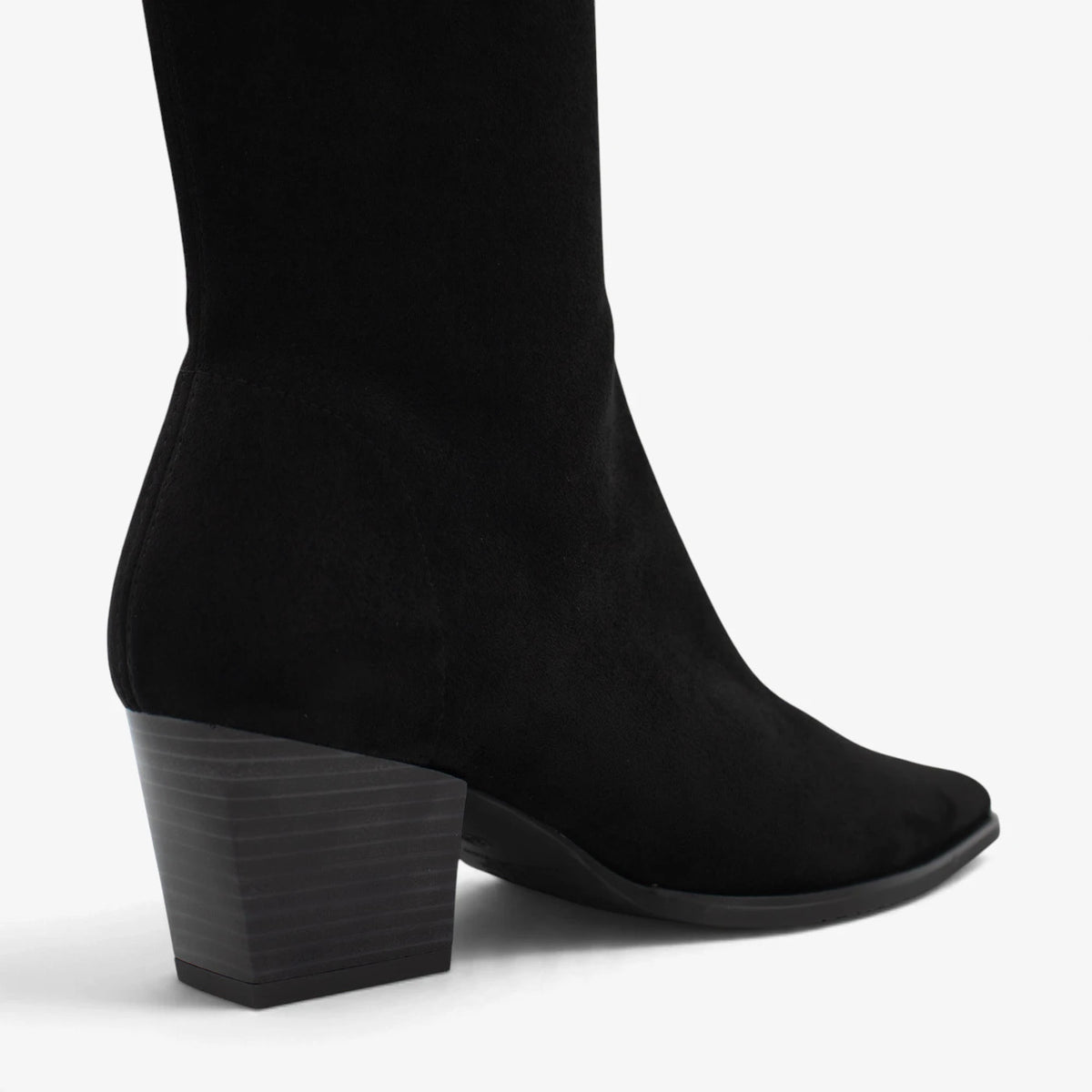 Miss Elastic Black Suede-Effect Stretch Knee-High Boots