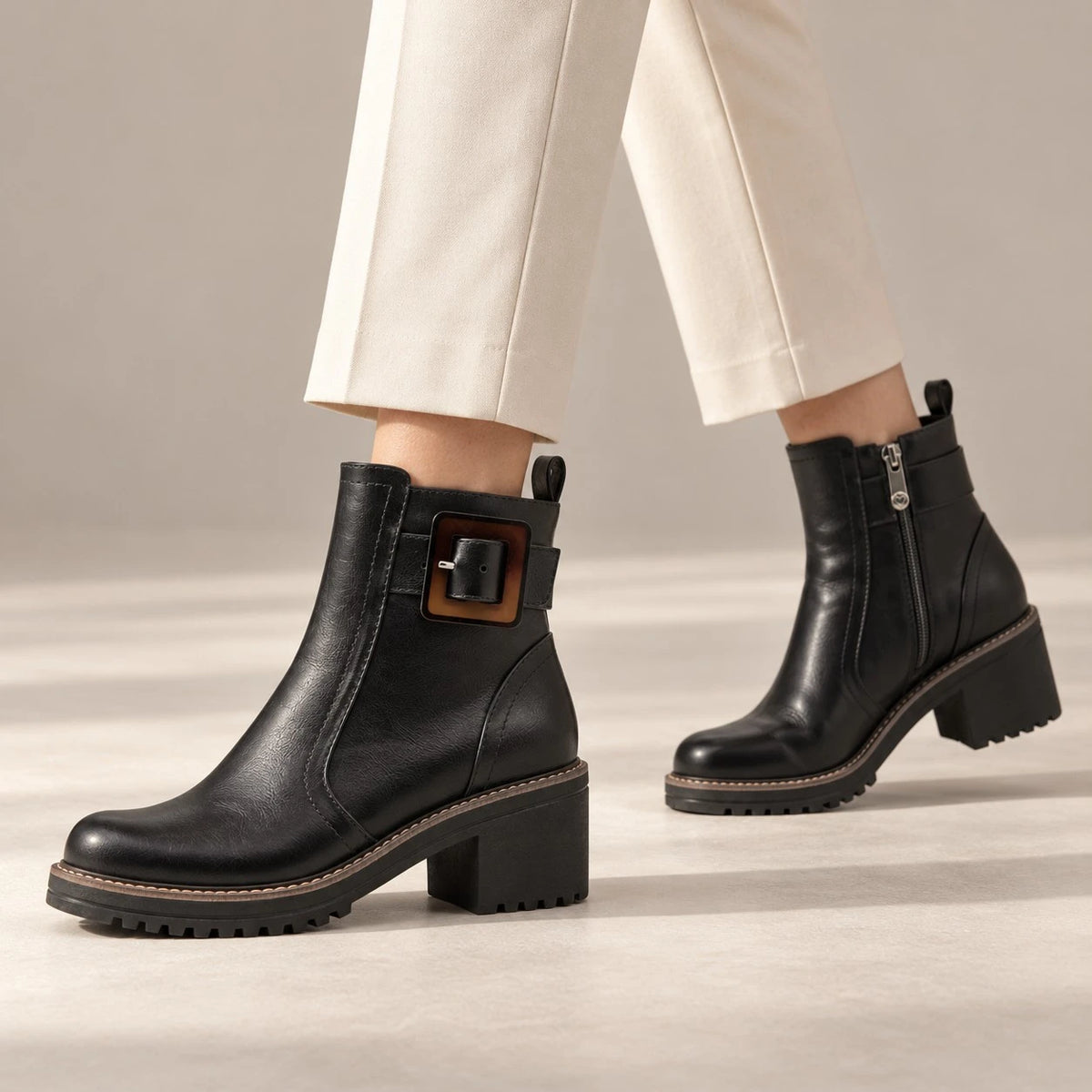 Marco Tozzi Black Buckle Block Heel Ankle Boots