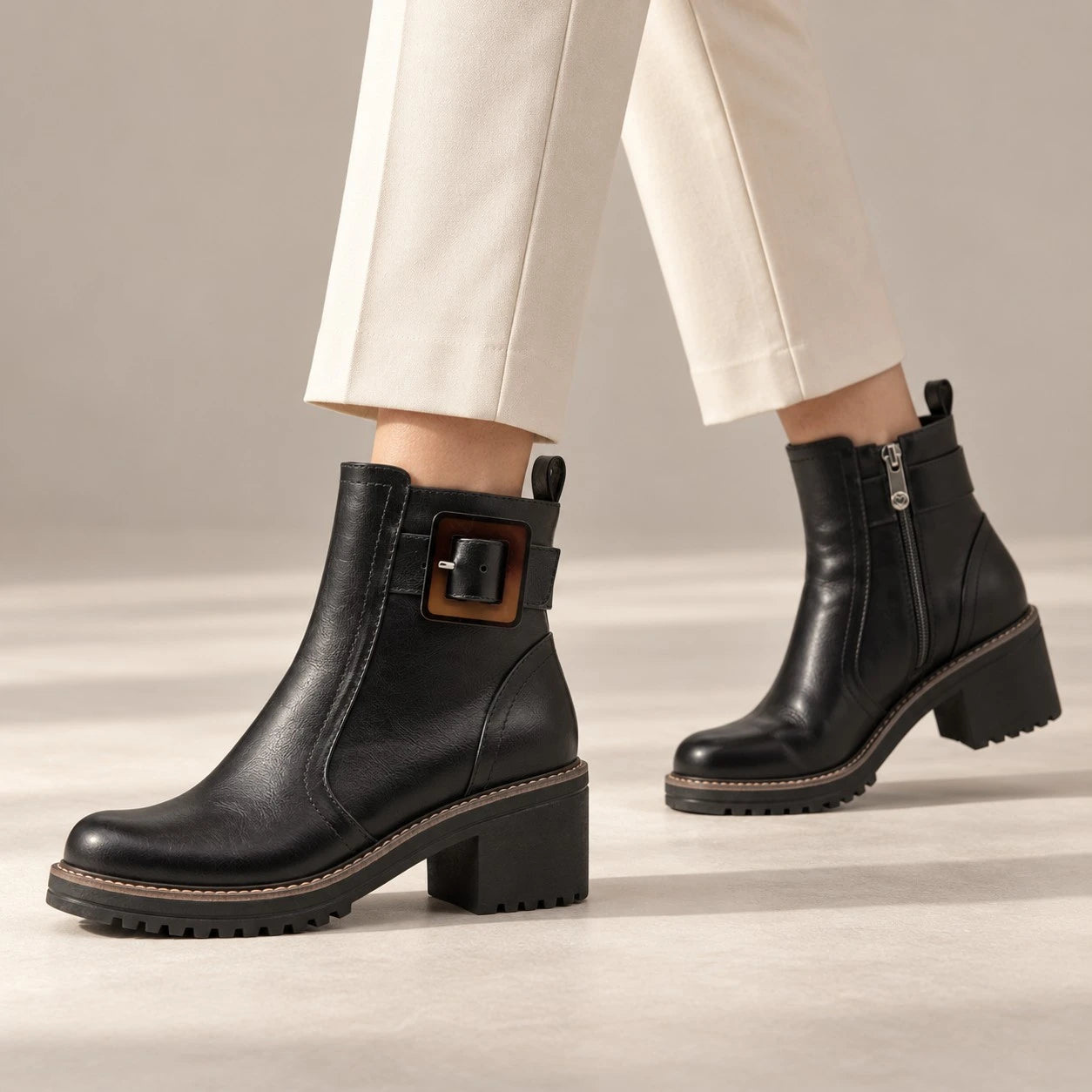 Marco Tozzi Black Buckle Block Heel Ankle Boots