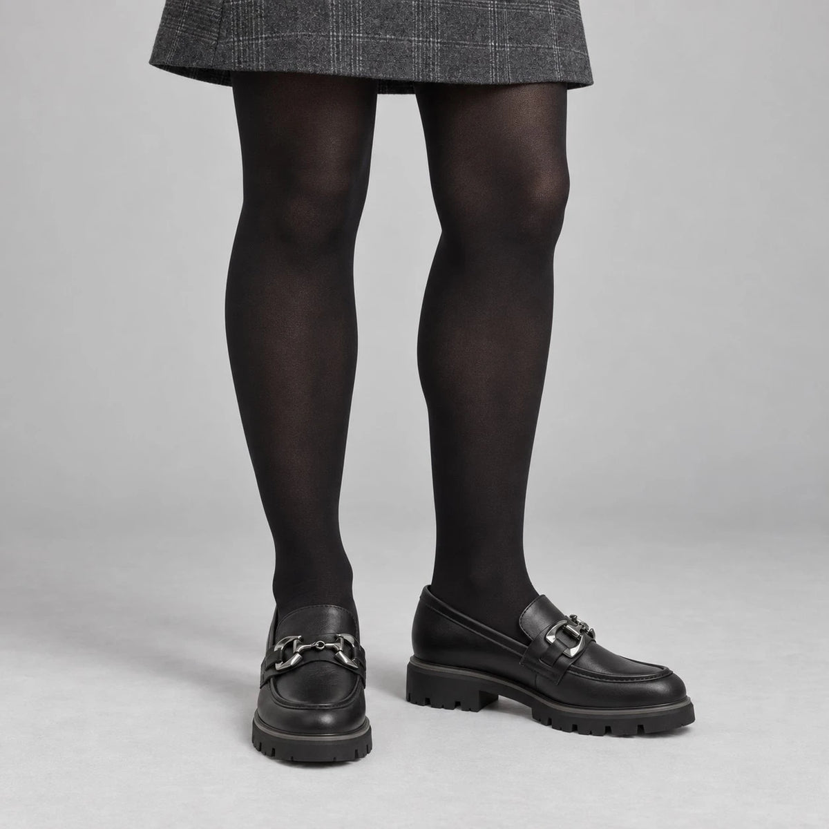 Marco Tozzi Black Chunky Metal-Trim Loafers