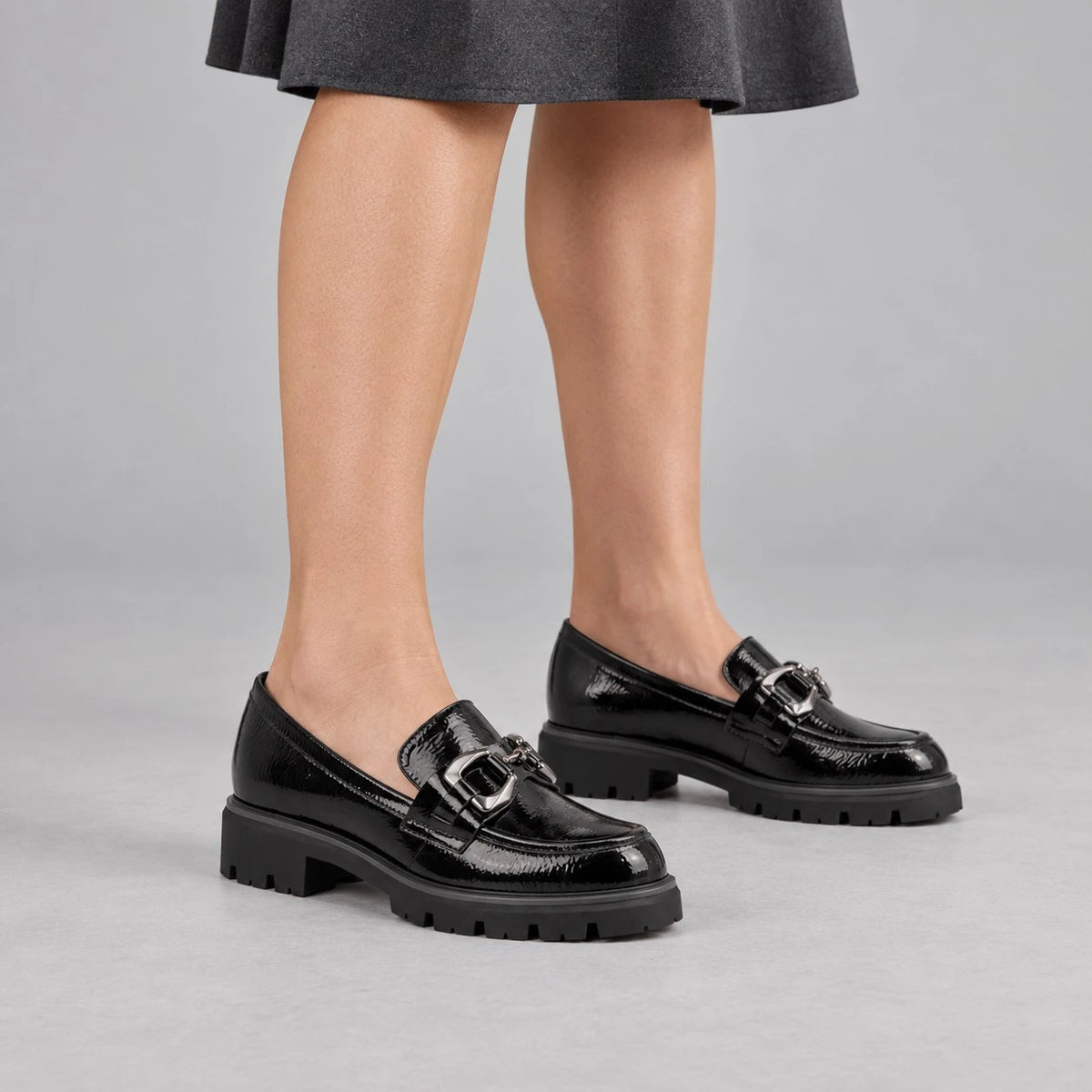 Marco Tozzi Black Patent Chunky Loafers