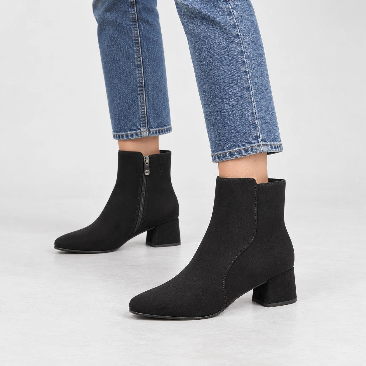 Marco Tozzi Black Suede-Effect Block Heel Ankle Boots