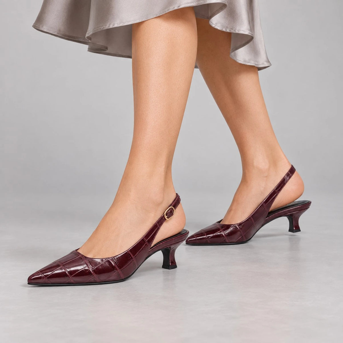 Marco Tozzi Bordeaux Croc-Effect Kitten Heel Slingbacks