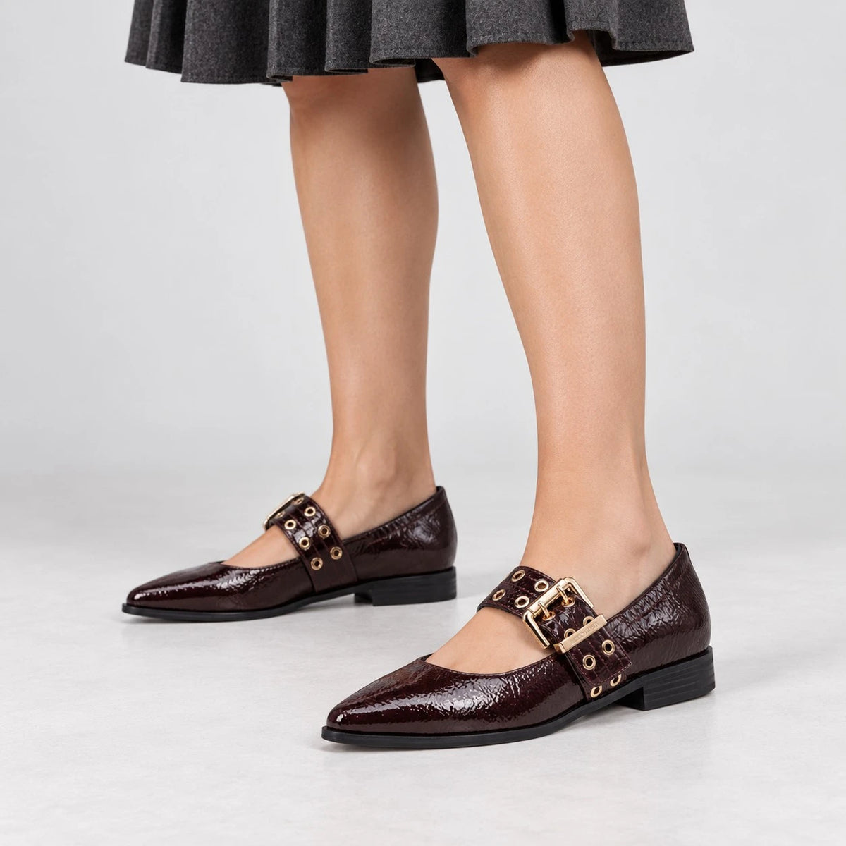 Marco Tozzi Burgundy Patent Eyelet Mary Jane Shoes