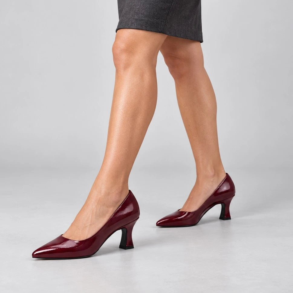 Marco Tozzi Burgundy Patent Pointed Court Shoes