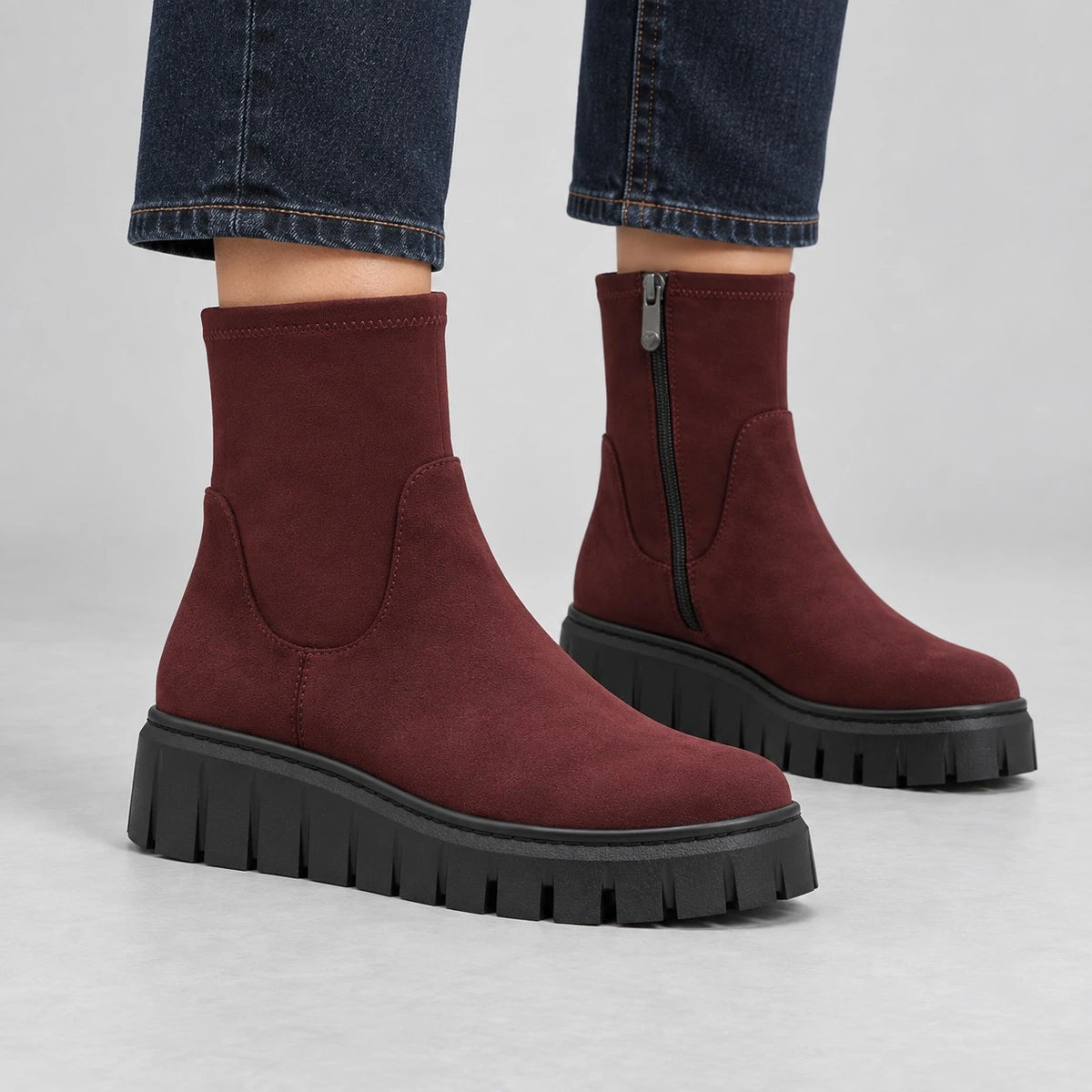 Marco Tozzi Burgundy Platform Ankle Boots