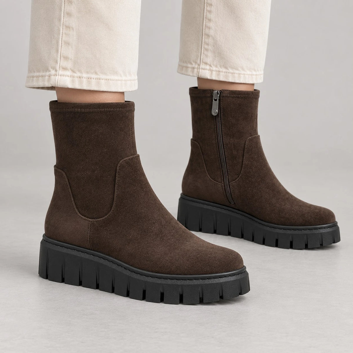 Marco Tozzi Chocolate Brown Suede-Effect Ankle Boots