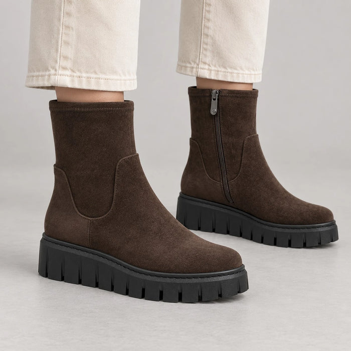 Marco Tozzi Chocolate Brown Suede-Effect Ankle Boots