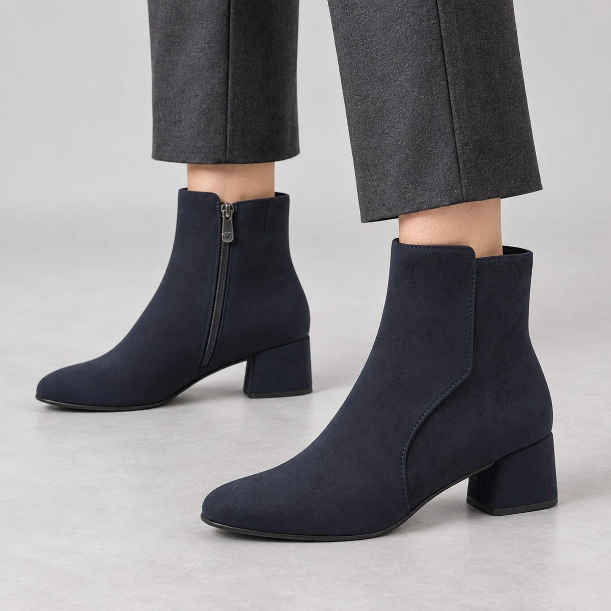 Marco Tozzi Dark Navy Suede-Effect Ankle Boots