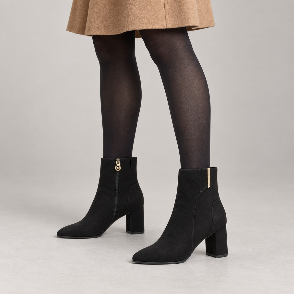 Marco Tozzi GMK Black Suede-Effect Block Heel Ankle Boots