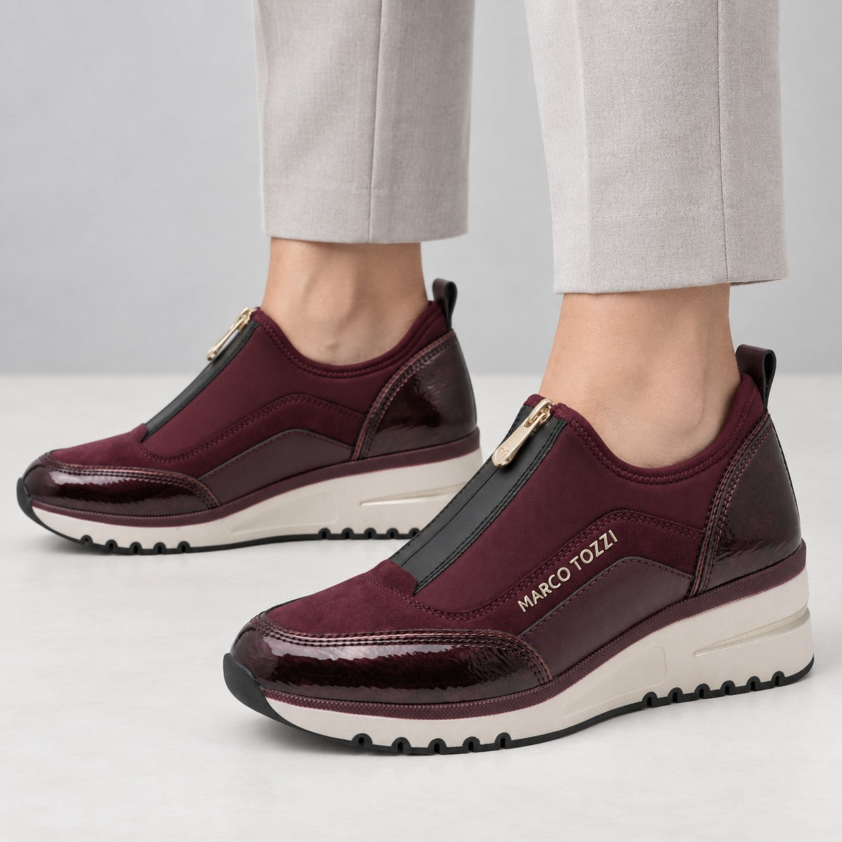 Marco Tozzi Mulberry Front-Zip Wedge Trainers