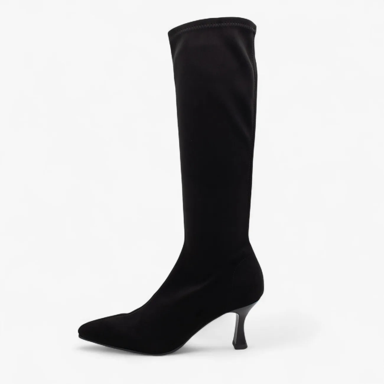 Miss Elastic Black Suede Knee-High Sock Boots