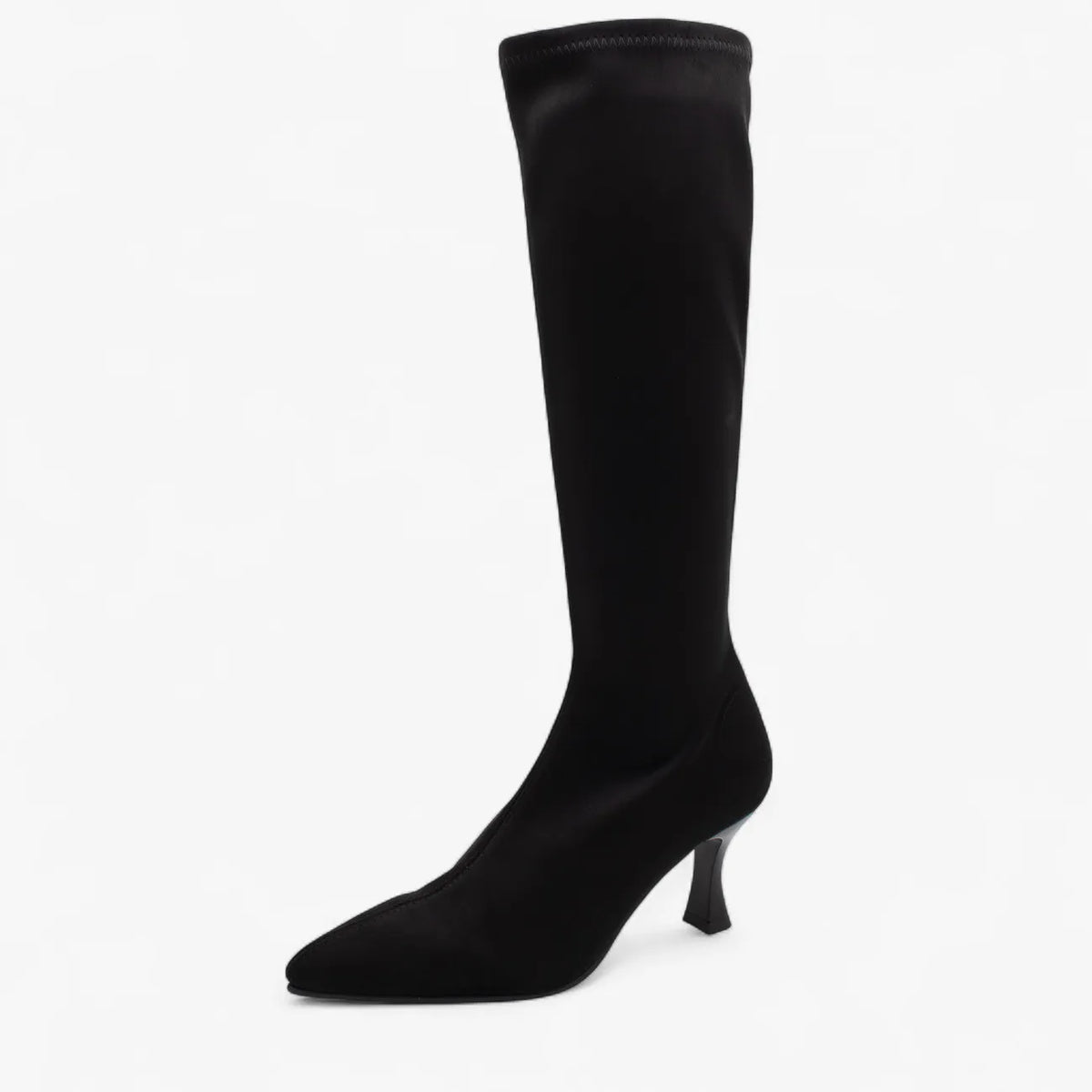 Miss Elastic Black Suede Knee-High Sock Boots