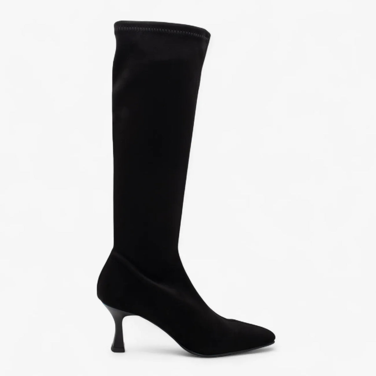 Miss Elastic Black Suede Knee-High Sock Boots