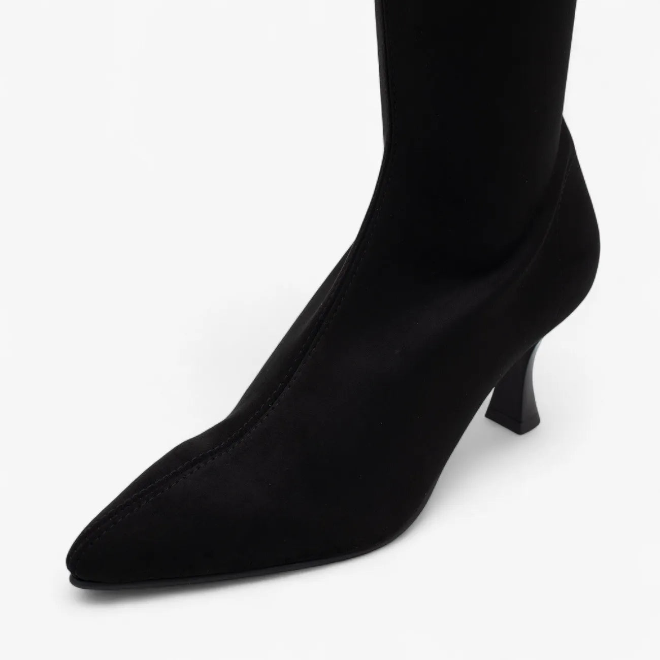 Miss Elastic Black Suede Knee-High Sock Boots