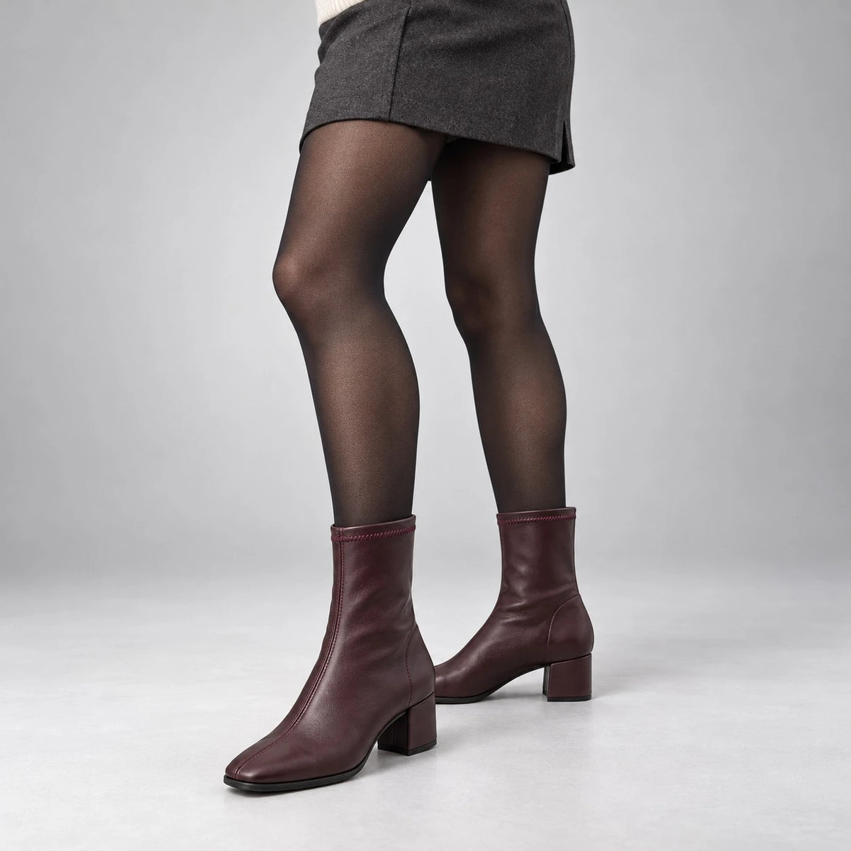 Miss Elastic Burgundy Square Toe Stretch Ankle Boots