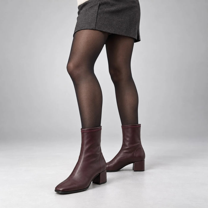 Miss Elastic Burgundy Square Toe Stretch Ankle Boots