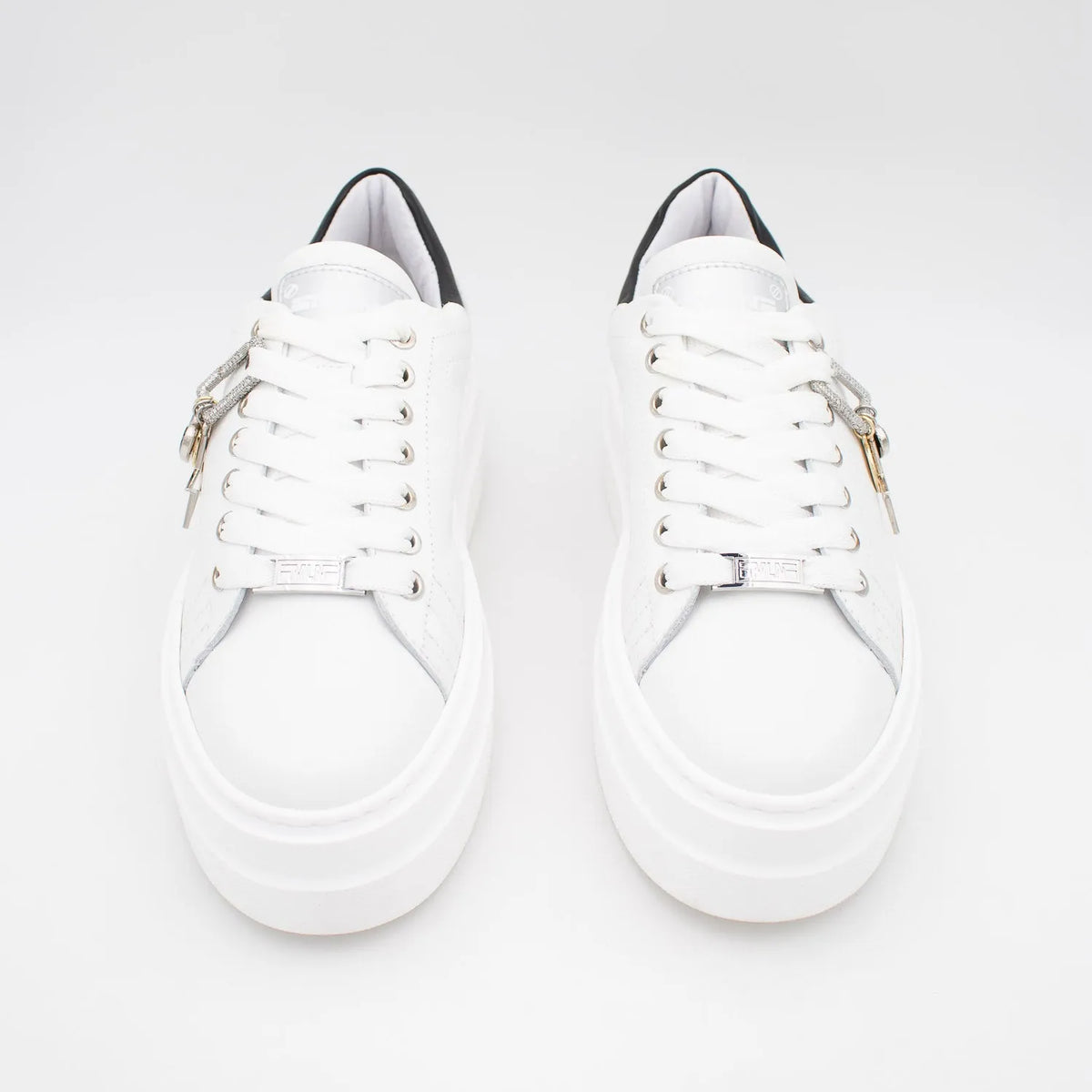 Meline White Platform Trainers with Charm Detail - Leavys Shoes