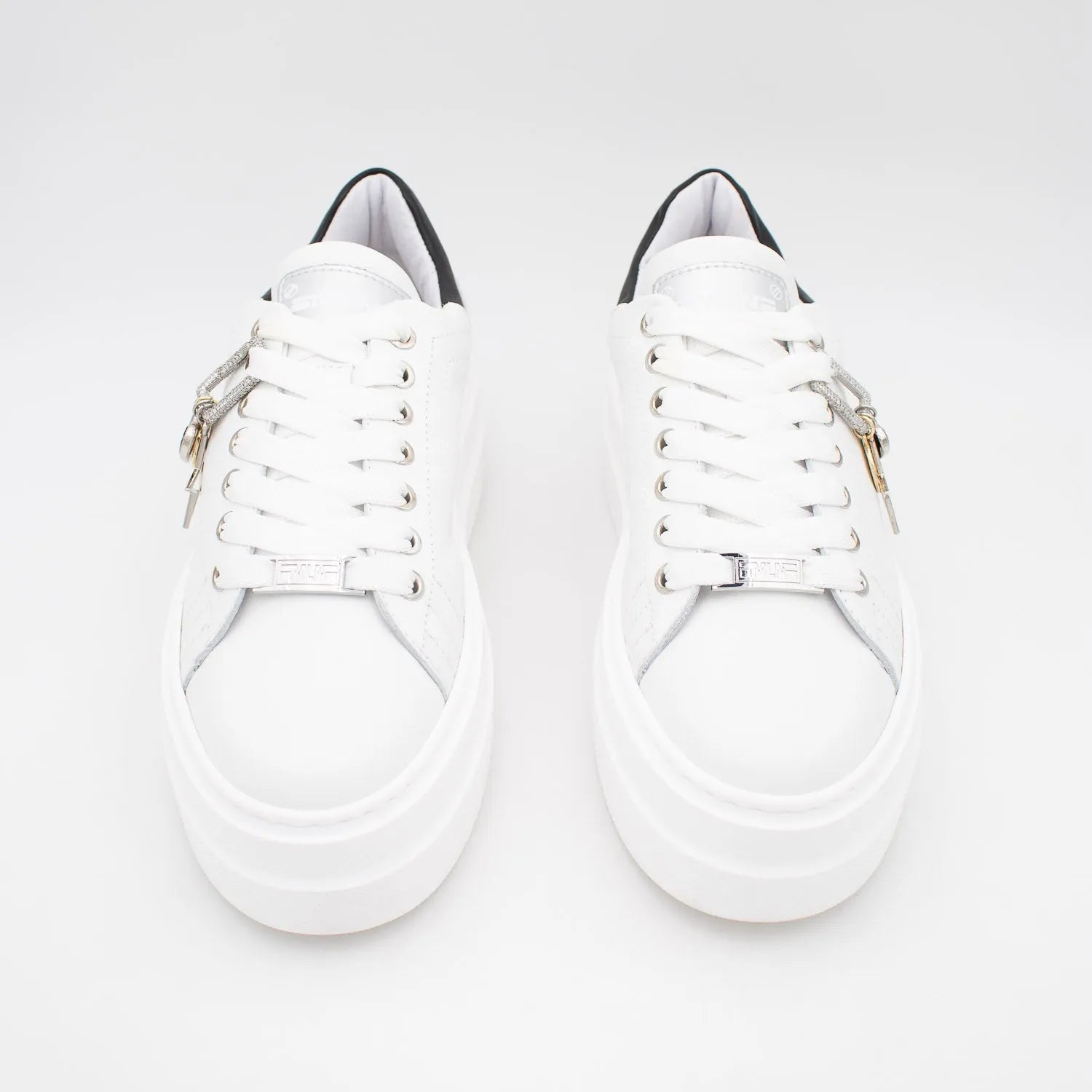 Meline White Platform Trainers with Charm Detail - Leavys Shoes