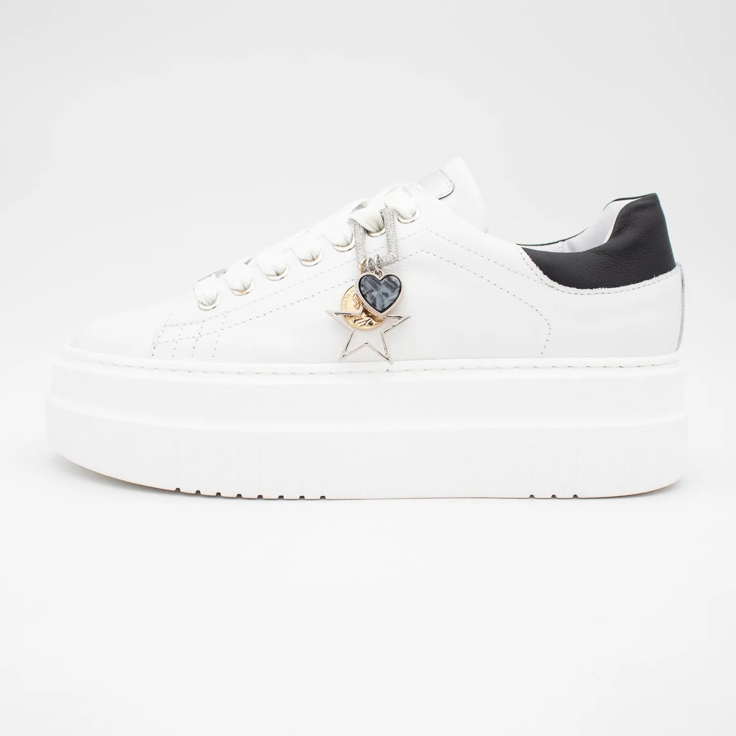 Meline White Platform Trainers with Charm Detail - Leavys Shoes