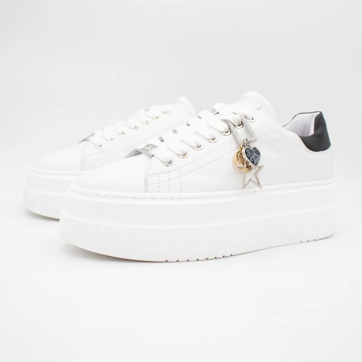 Meline White Platform Trainers with Charm Detail - Leavys Shoes
