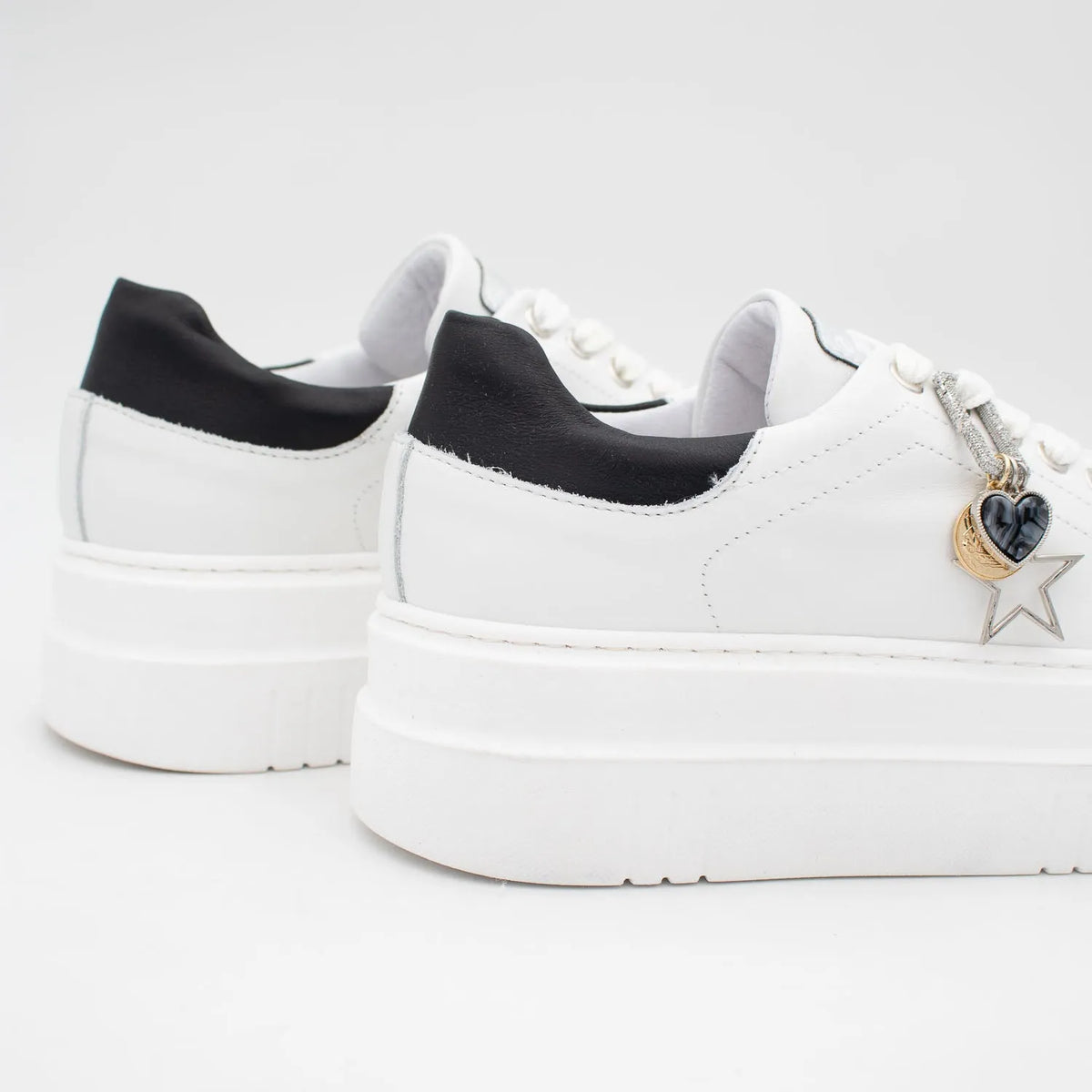 Meline White Platform Trainers with Charm Detail - Leavys Shoes