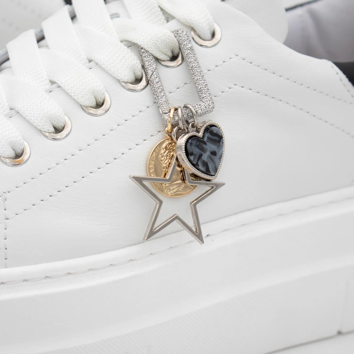 Meline White Platform Trainers with Charm Detail - Leavys Shoes