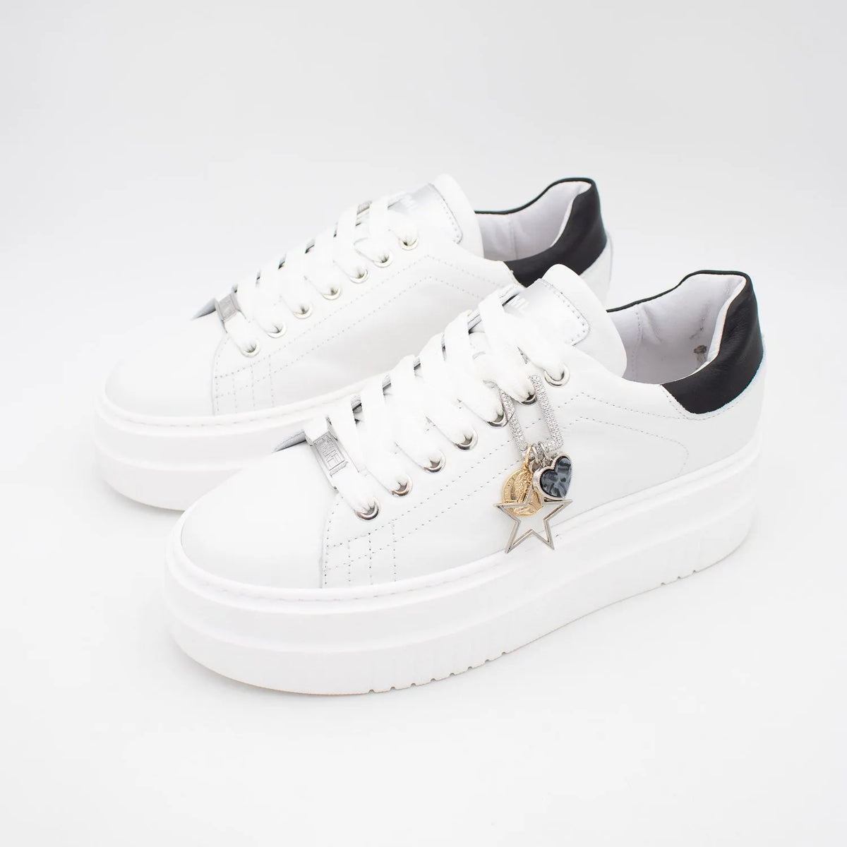 Meline White Platform Trainers with Charm Detail - Leavys Shoes