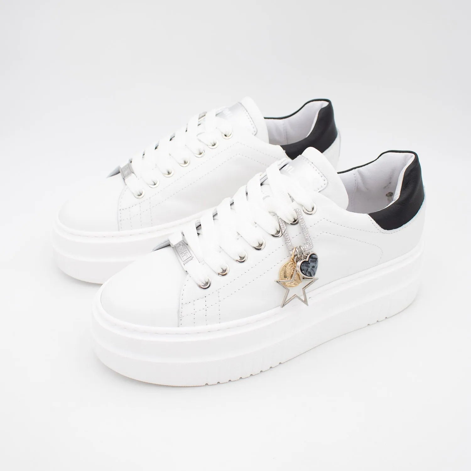 Meline White Platform Trainers with Charm Detail - Leavys Shoes